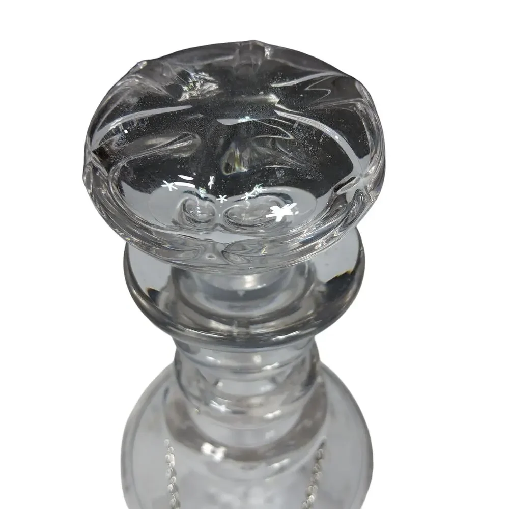 Vintage Glass Decanter Gin English Silverplate Label Tag Mushroom Stopper